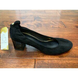 Lanvin Paris Black Suede Round Toe Block Heels, Size 38.5 | 8.5